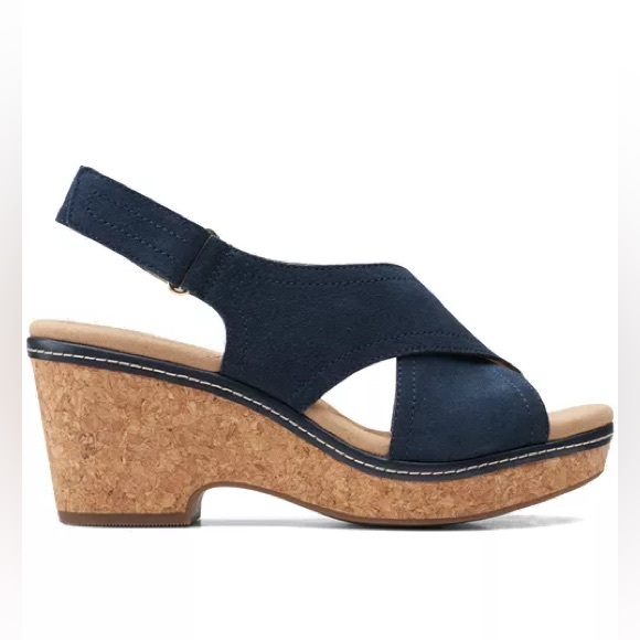 Clarks Giselle Cove Slingback Platform Wedge Sandals, Navy Size 11 New w/Tag - Picture 2 of 10